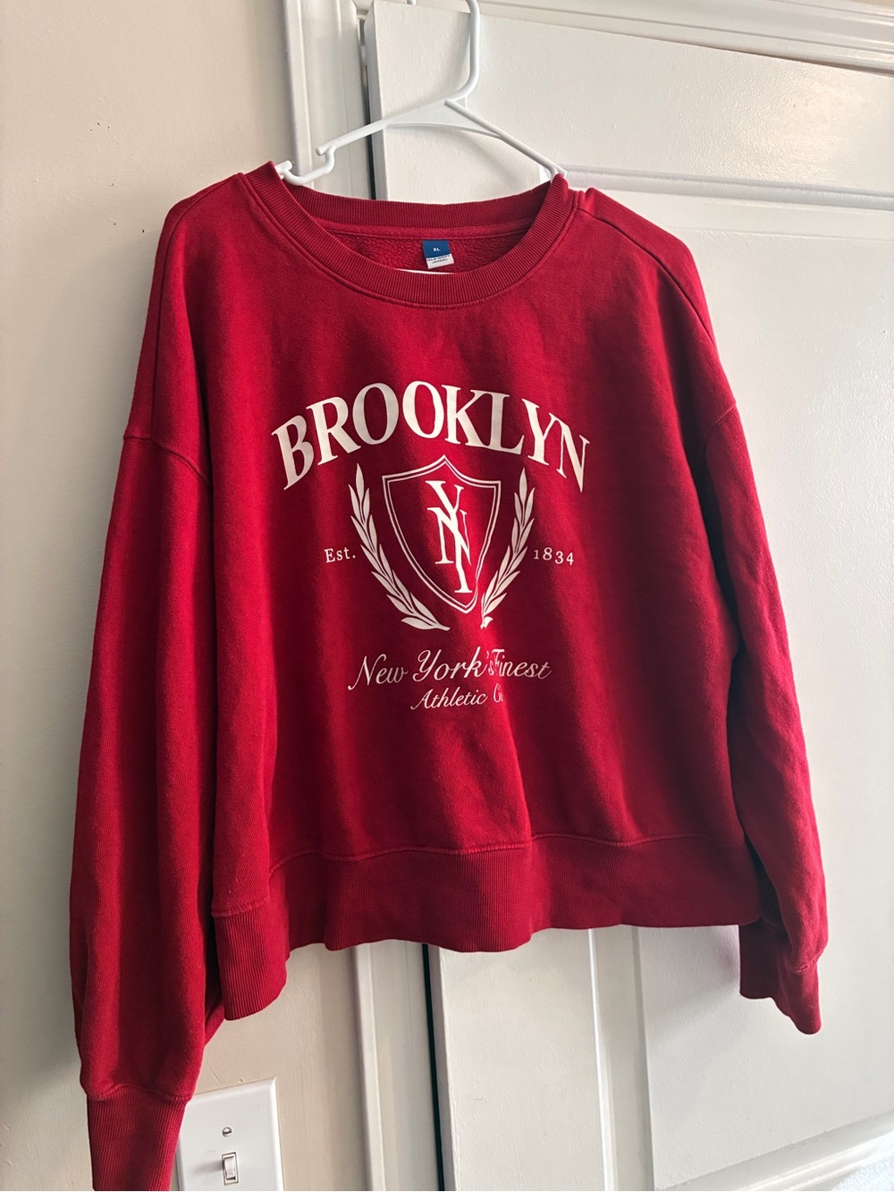 Old Navy Cropped Brooklyn Red Crewneck Sweatshirt - Women's